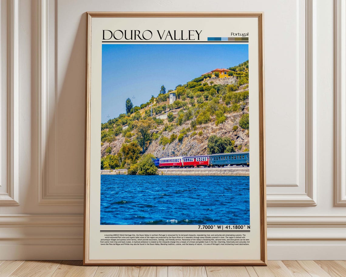 Douro Valley Portugal Travel Poster Riverside Train Photo Art