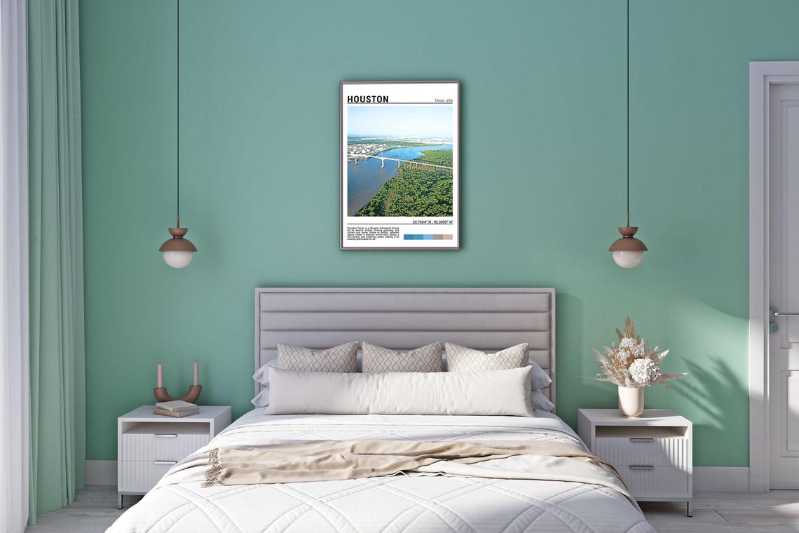 Houston Texas Aerial Bridge River Green Forest City View Poster - Image 5