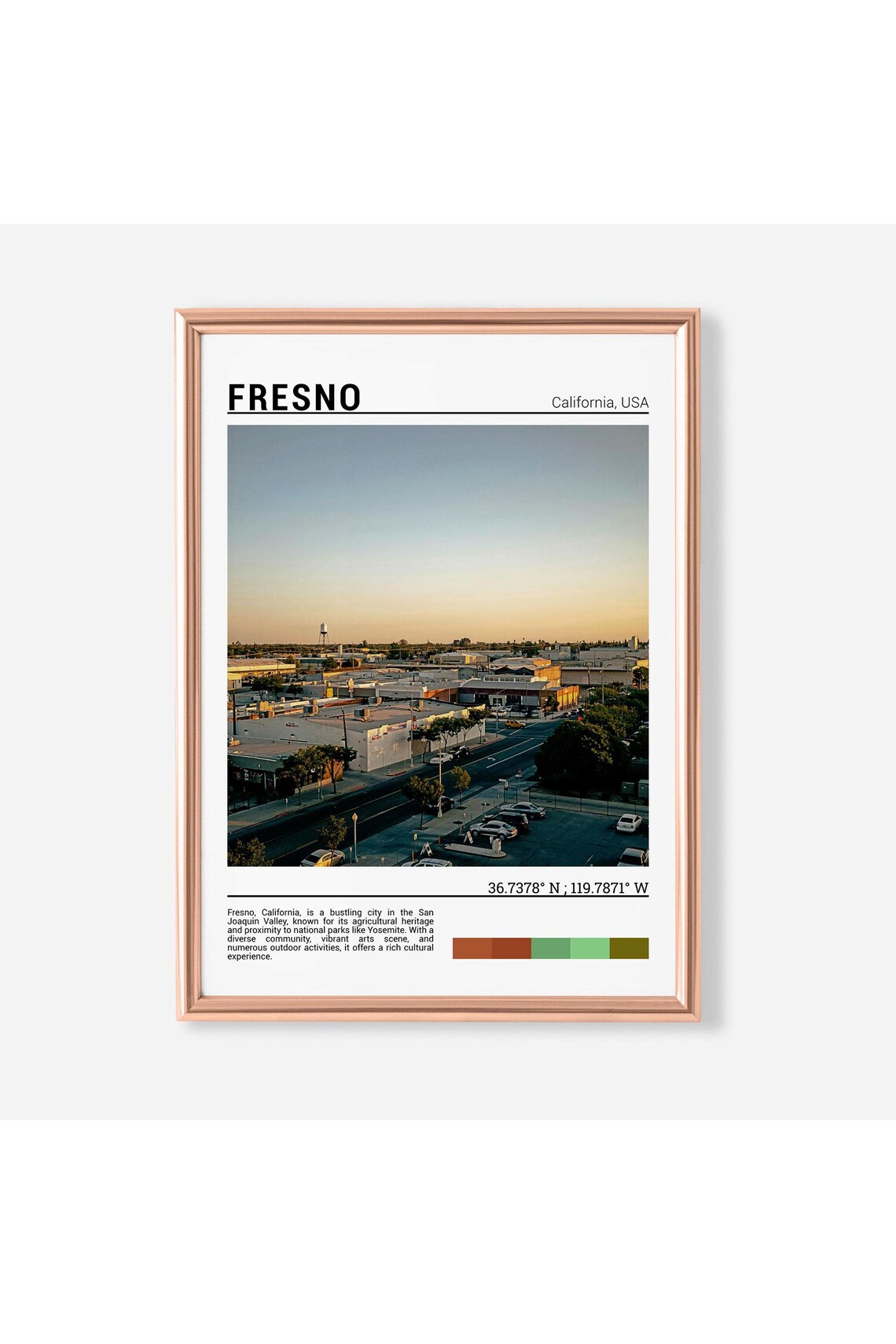 Fresno California Downtown Golden Hour Street View Photo Poster