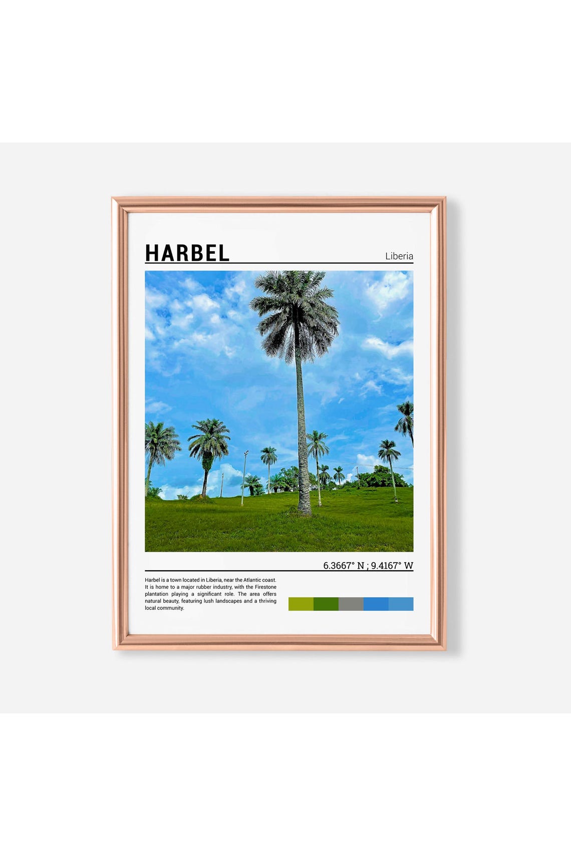 Harbel Liberia Tall Palm Trees Green Field Tropical Sky Scene Poster