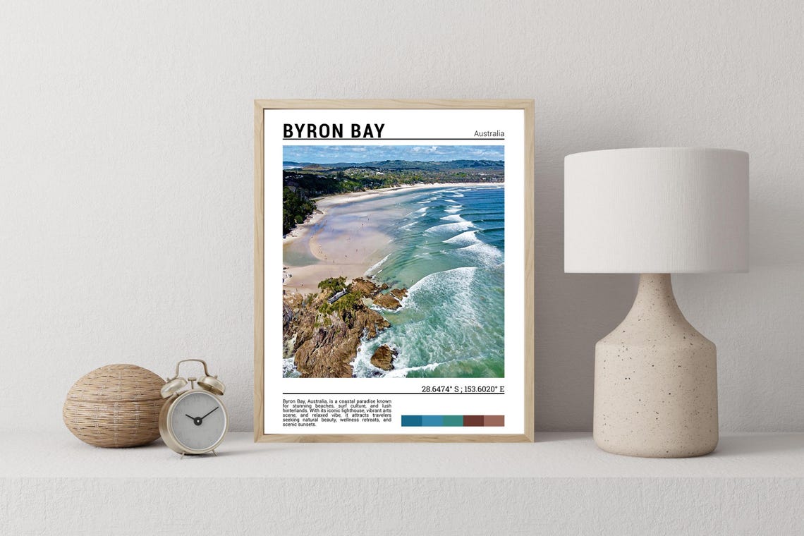 Byron Bay Australia Surf Waves Golden Beach Aerial Ocean Poster - Image 2