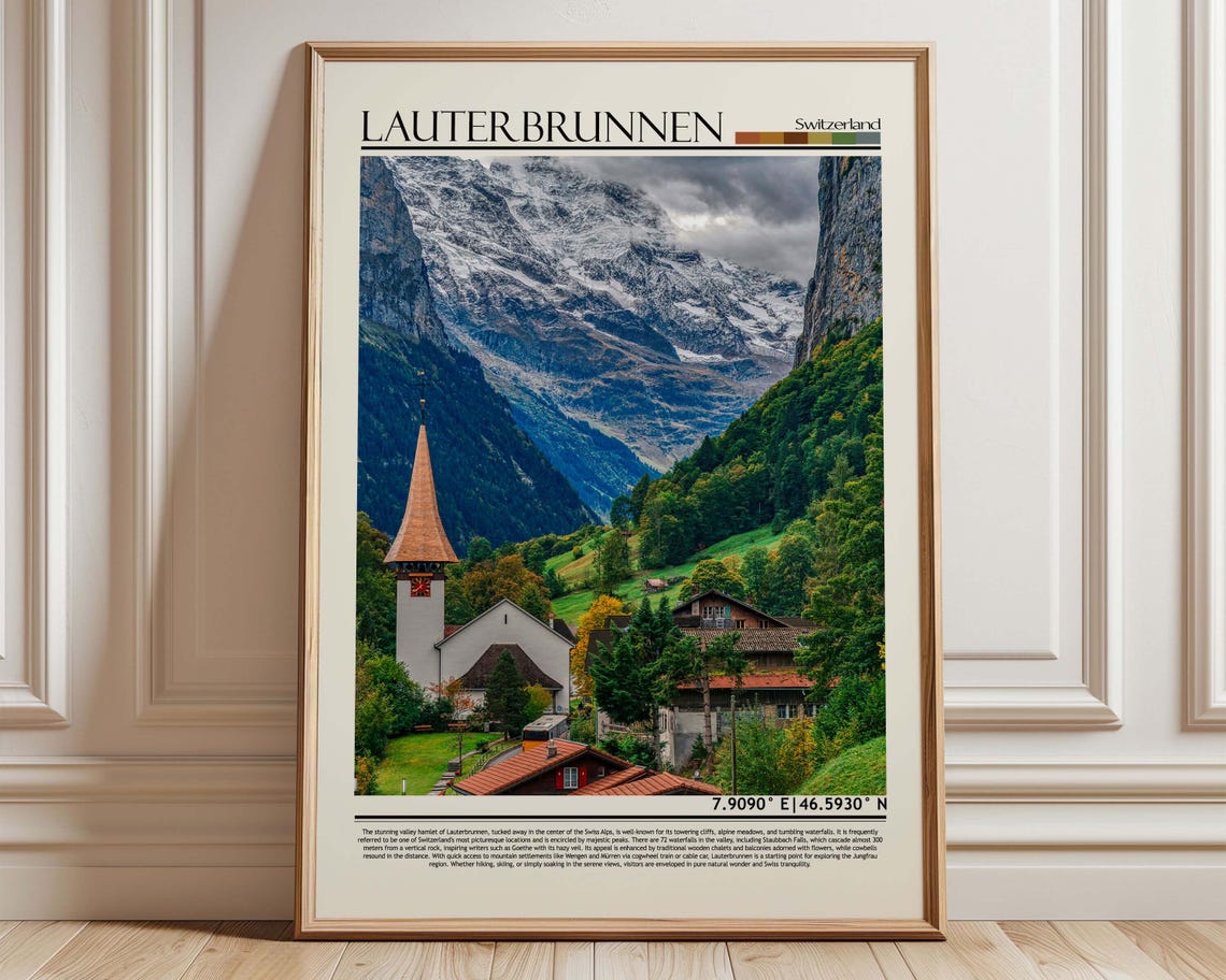 Lauterbrunnen Switzerland Alpine Valley Village Mountain Travel Poster