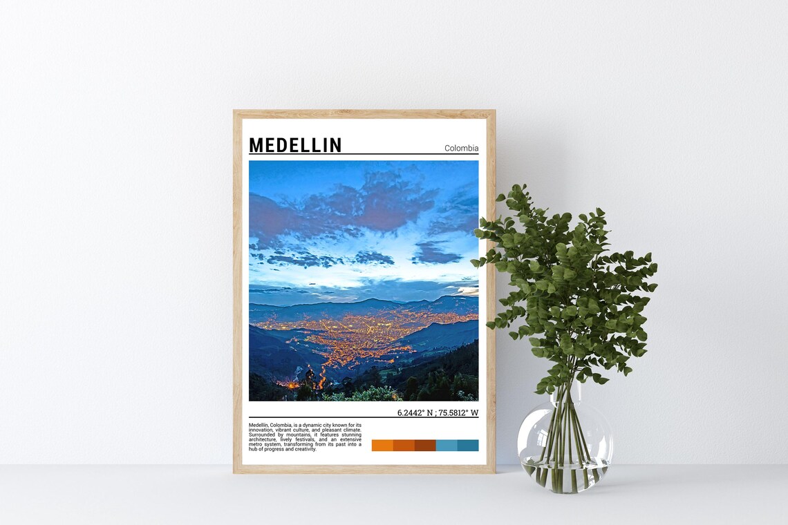 Medellin Colombia Sparkling City Lights Night Mountain Valley Poster - Image 3