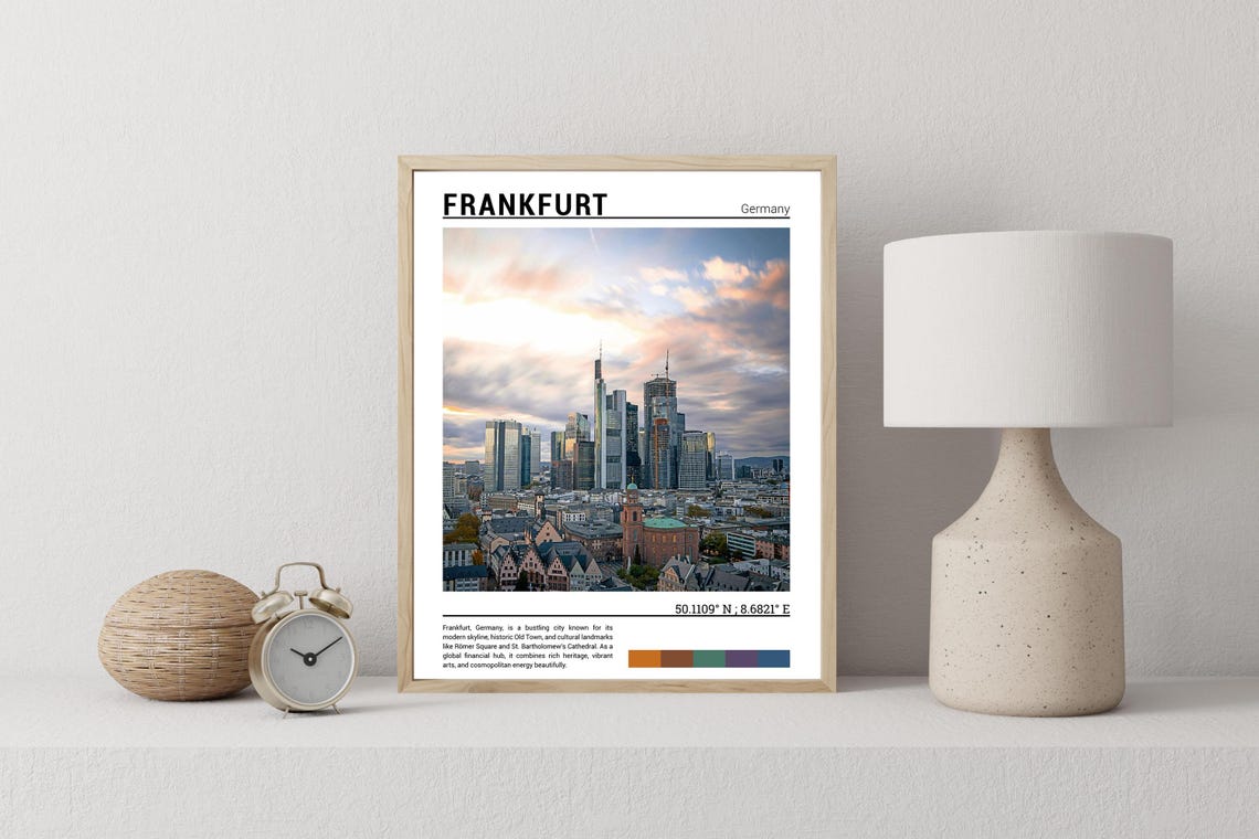 Frankfurt Germany Financial District Skyline Sunset City View Poster - Image 2