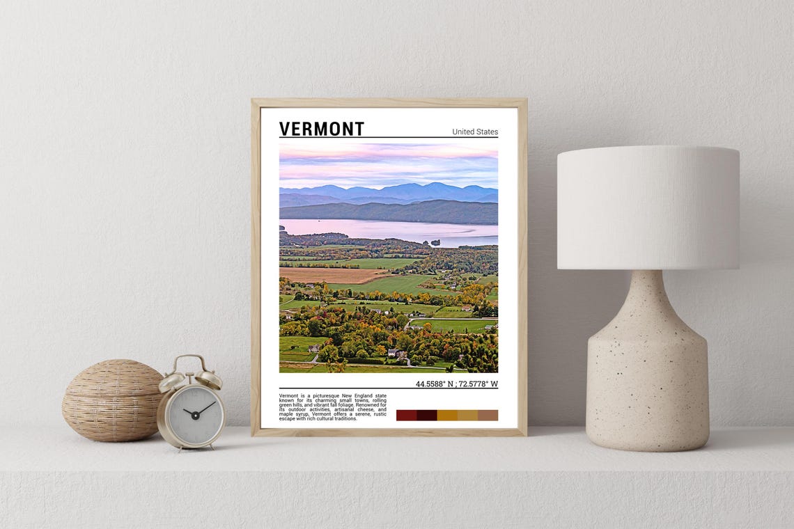 Vermont Fall Foliage Rolling Hills and Lake Champlain Poster - Image 2
