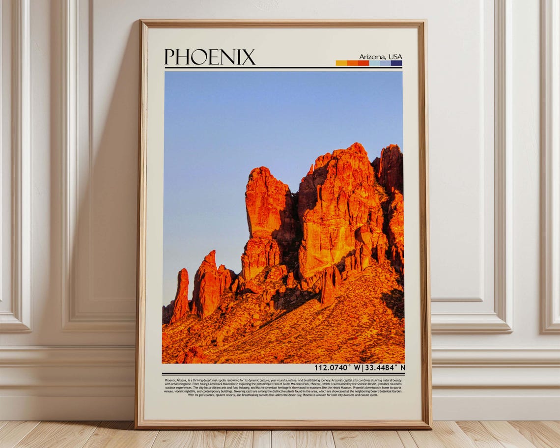 Phoenix Arizona Red Rock Mountain Desert Sunset Travel Poster