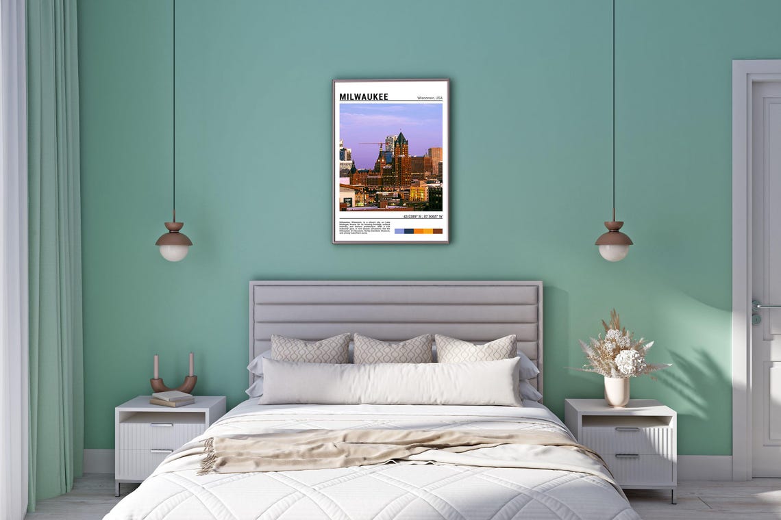 Milwaukee Wisconsin Sunset Skyline Cityscape Dusk Travel Poster - Image 5