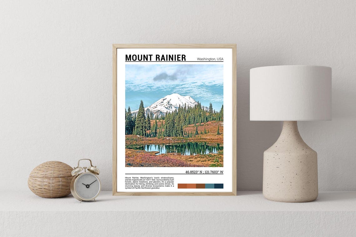 Mount Rainier Washington Snow Peak Alpine Lake Reflection Poster - Image 2
