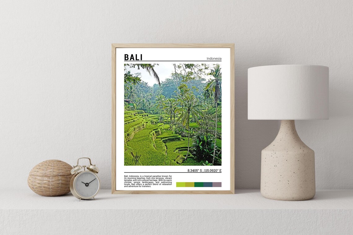 Bali Indonesia Emerald Rice Terraces Coconut Palms Photo Poster - Image 2
