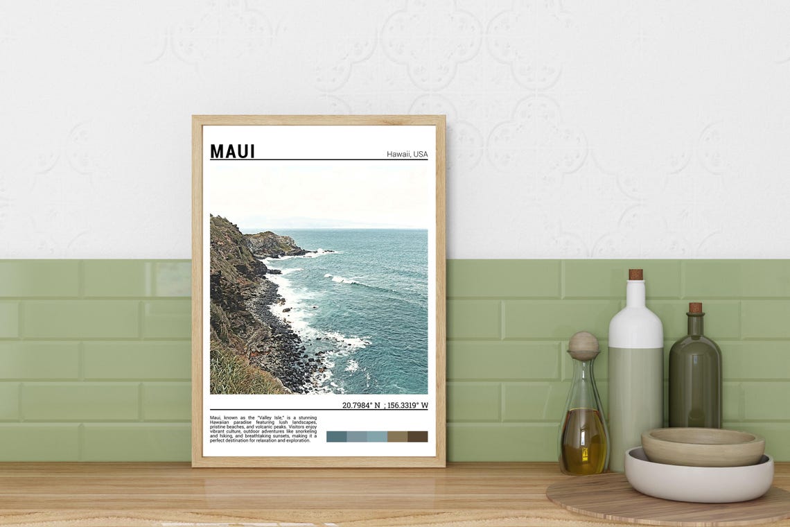 Maui Hawaii Rocky Coastline Turquoise Waves Cliffs Photo Poster - Image 3