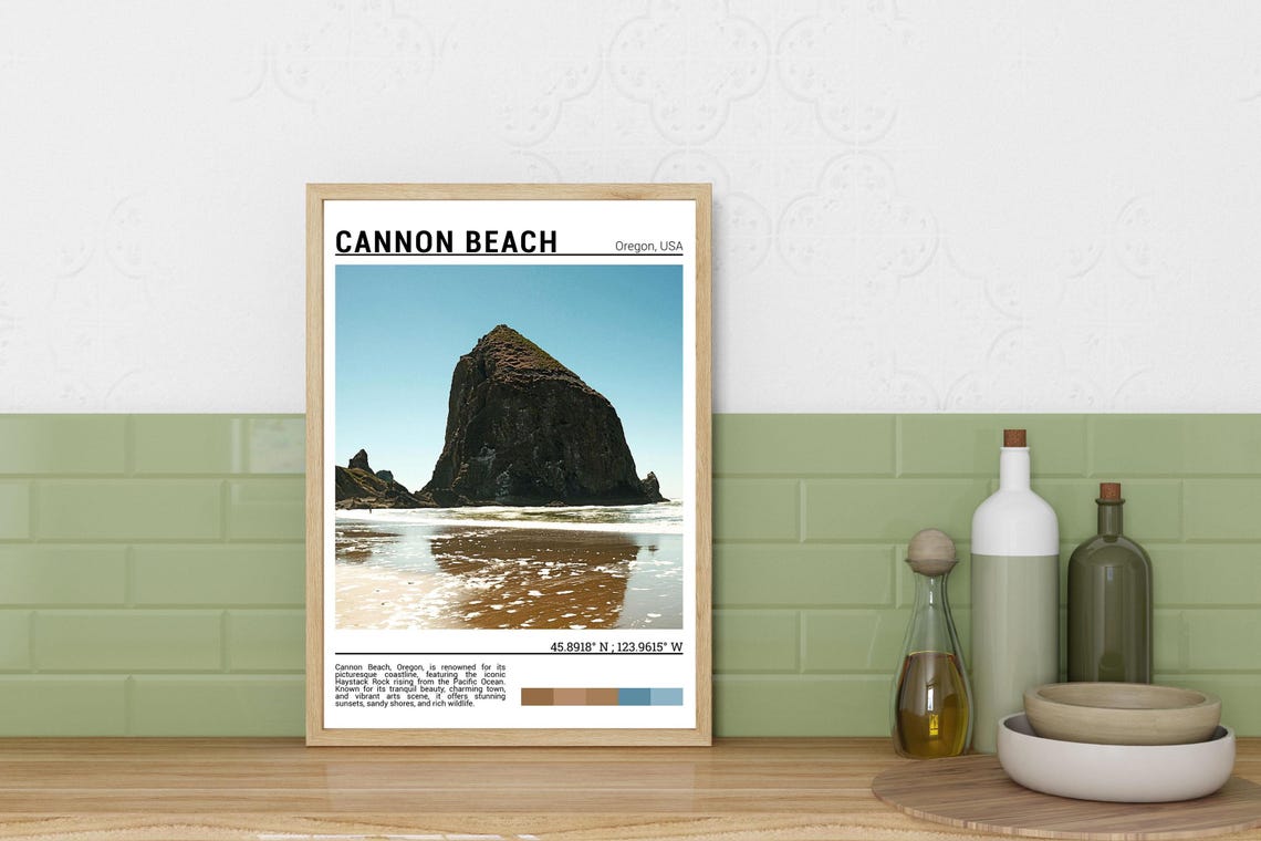 Cannon Beach Oregon Haystack Rock Sea Stack Shoreline Travel Poster - Image 3