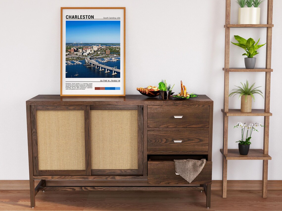 Charleston South Carolina Harbor Bridge Marina Skyline Travel Poster - Image 6