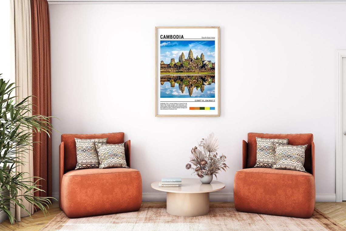 Angkor Wat Cambodia Ancient Temple Mirror Reflection Blue Sky Poster - Image 7
