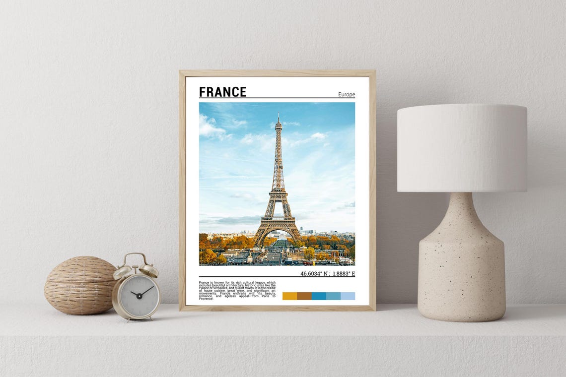 France Paris Eiffel Tower Autumn Trees Landmark Travel Photo Poster - Image 2