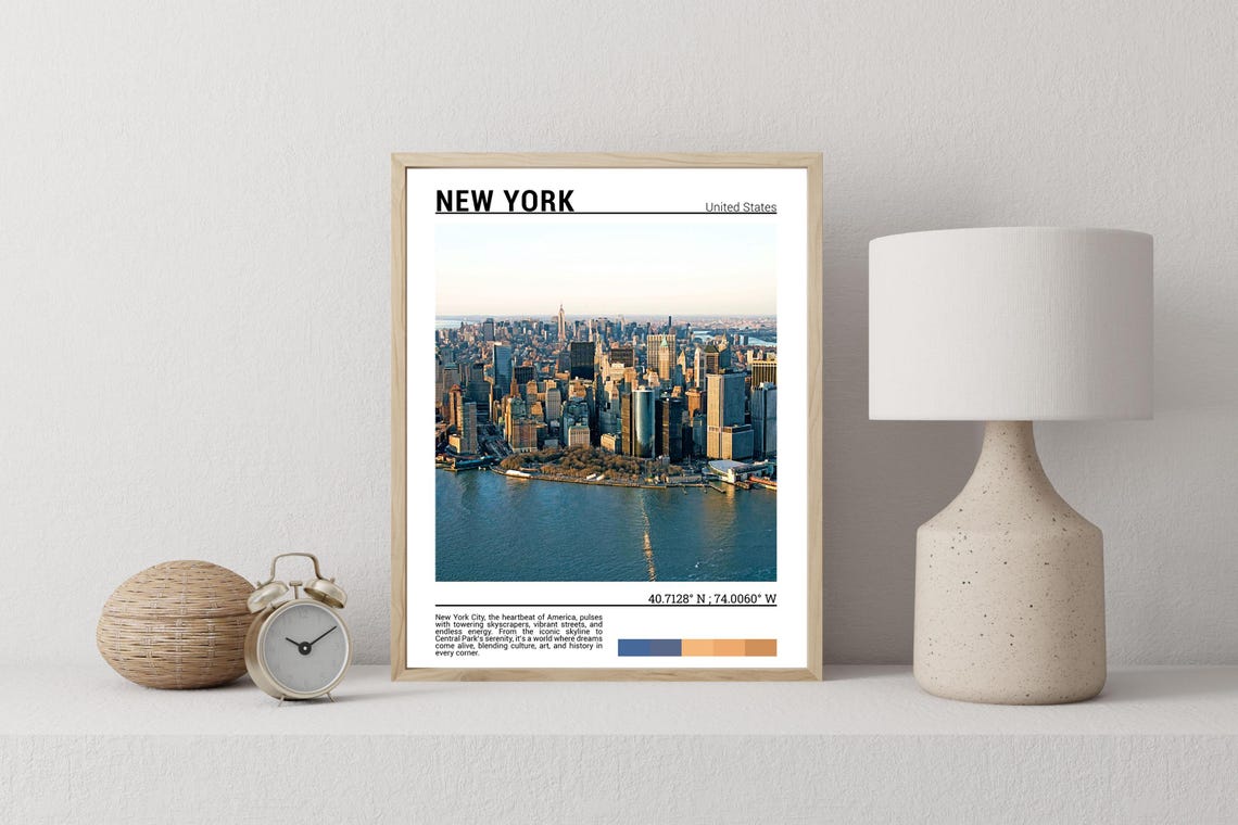 New York City Manhattan Skyline Sunset Harbor View Travel Poster - Image 2
