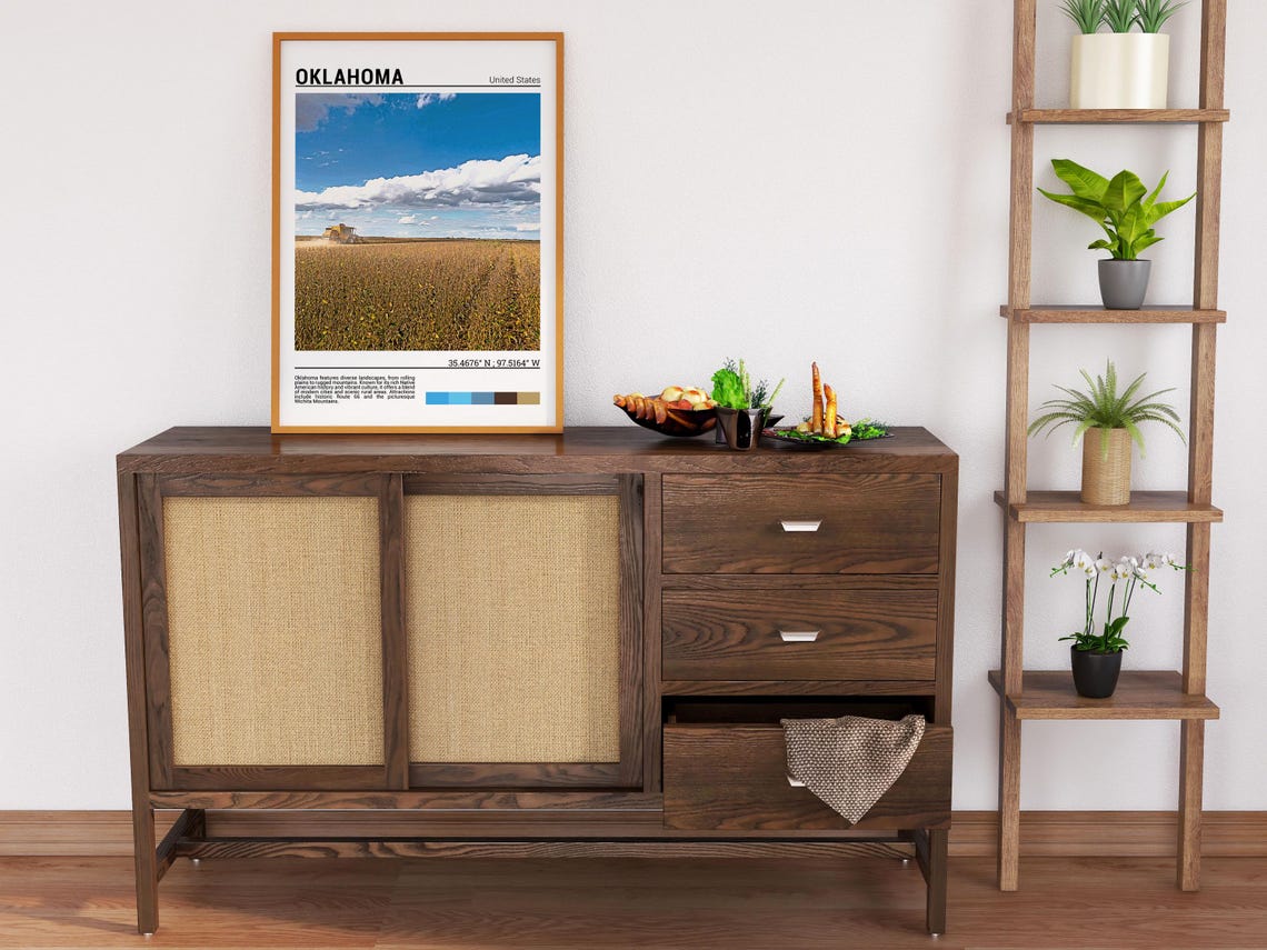 Oklahoma Wheat Field Harvest Combine Golden Plains Travel Photo Poster - Image 6