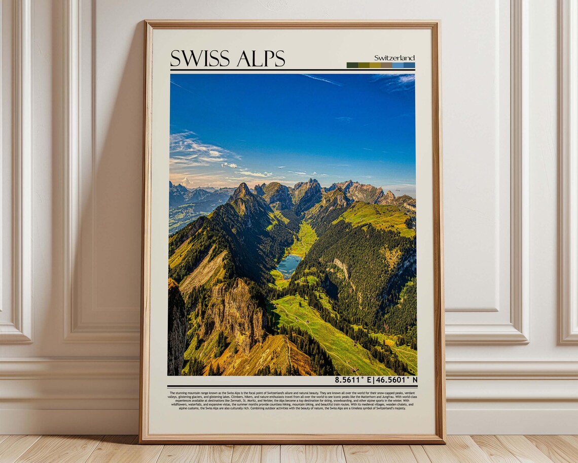 Swiss Alps Green Peaks and Alpine Lake Switzerland Travel Poster