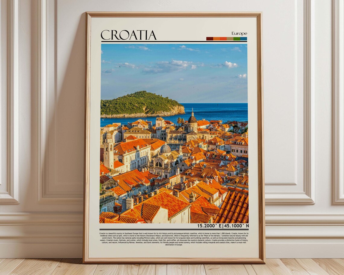 Croatia Dubrovnik Old Town Rooftops Adriatic Travel Photo Poster