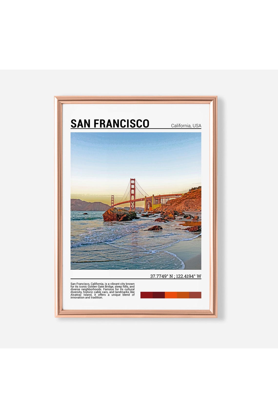 San Francisco Golden Gate Bridge Sunset Beach Waves Photo Poster