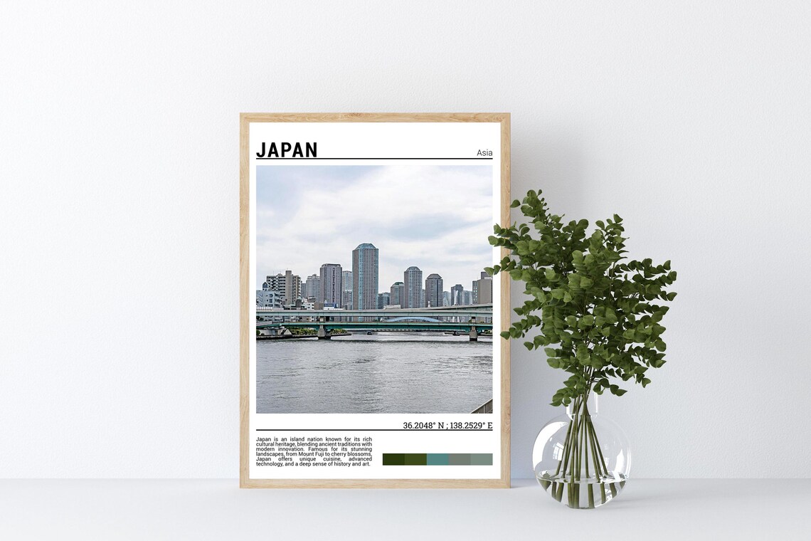 Japan Modern City Skyline River Bridge Glass Towers View Photo Poster - Image 4
