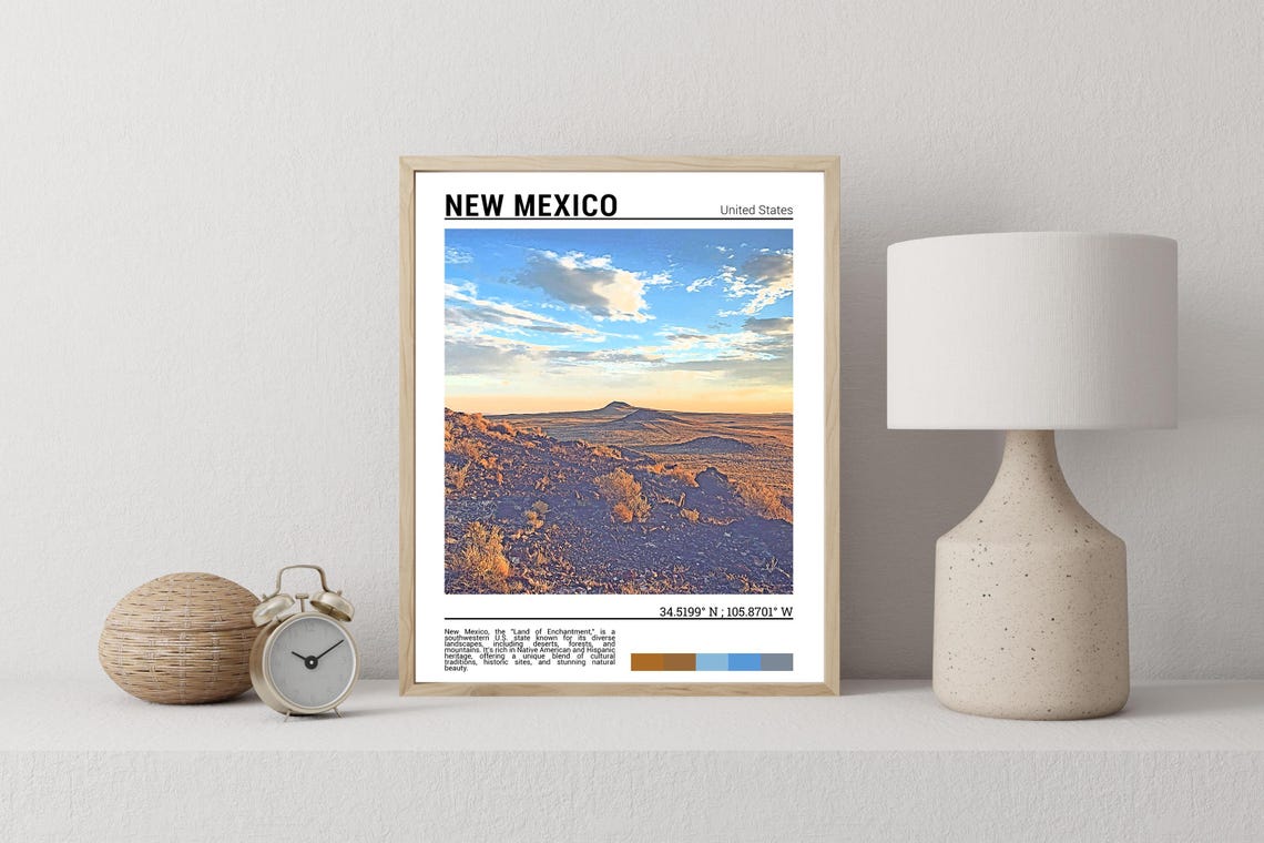 New Mexico Desert Sunset Over Golden Plains Landscape Poster - Image 2
