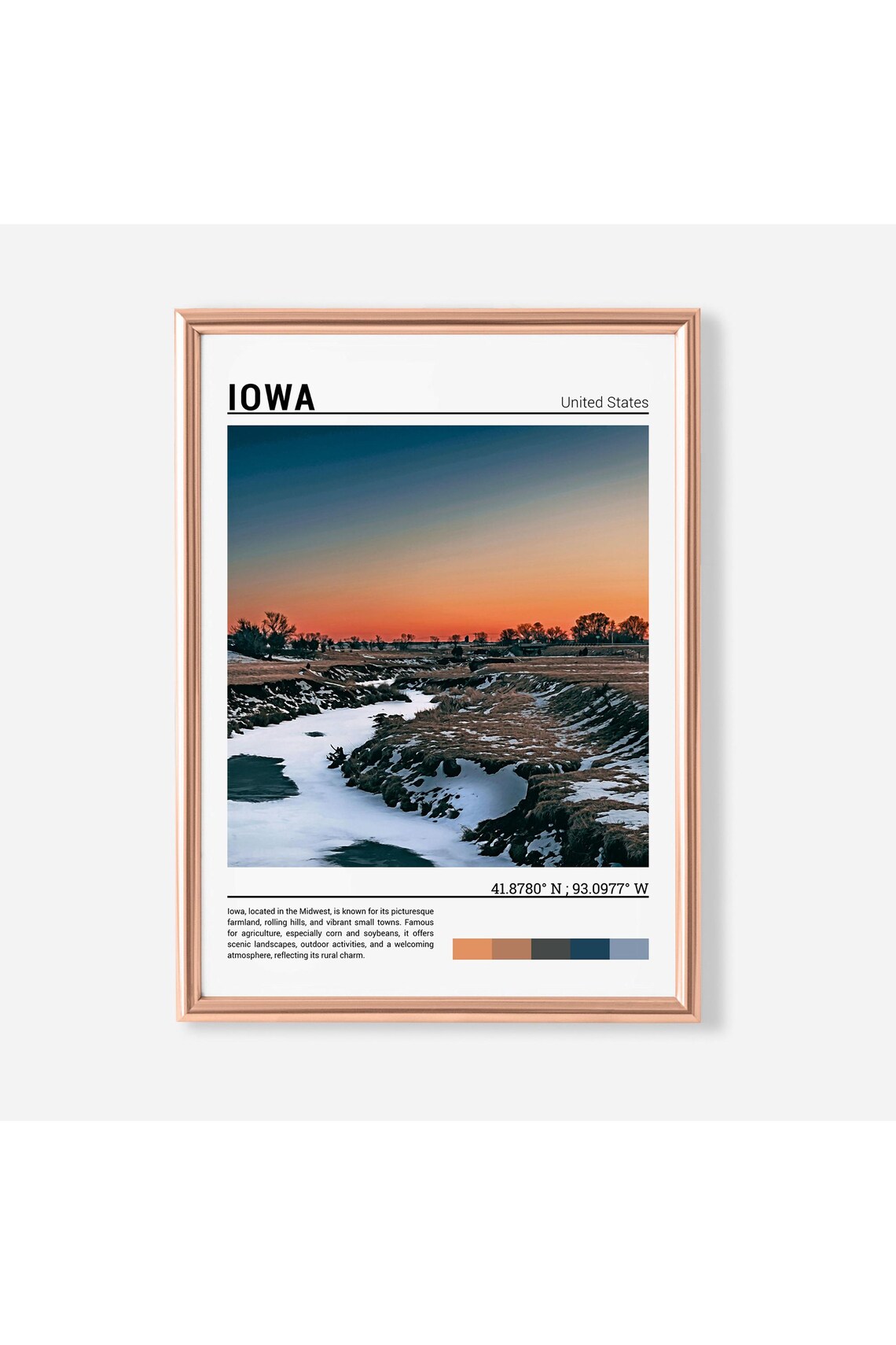 Iowa Winter Creek Sunset Snowy Prairie Landscape Golden Hour Poster