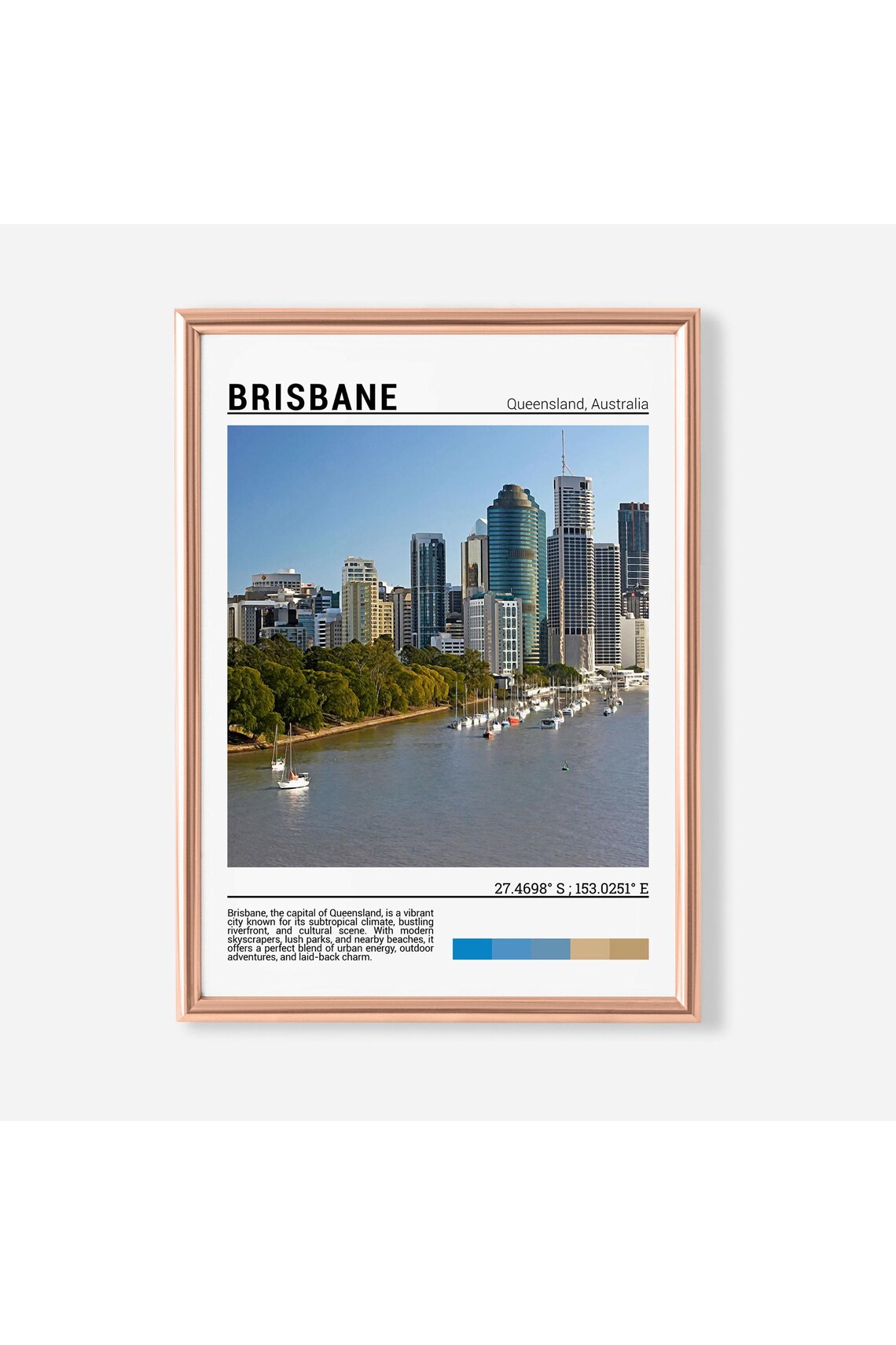 Brisbane Queensland Skyline Riverside Sailboats Travel Poster