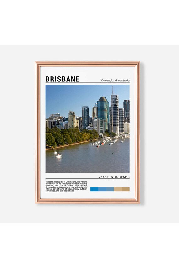 Brisbane Queensland Skyline Riverside Sailboats Travel Poster