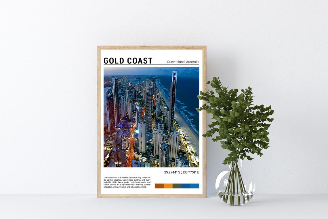 Gold Coast Queensland Night Skyline Towers Glowing Beach Poster - Image 4