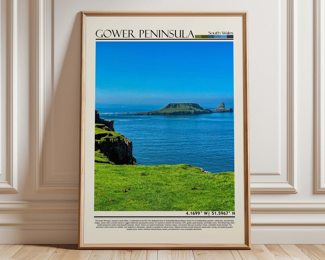 Bright Gower Peninsula South Wales Sea Cliffs Island Travel Poster
