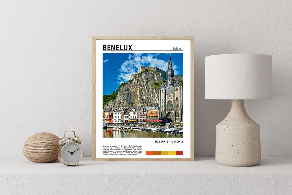 Benelux Belgium Riverside Old Town Church Cliff Castle Travel Poster - Image 2