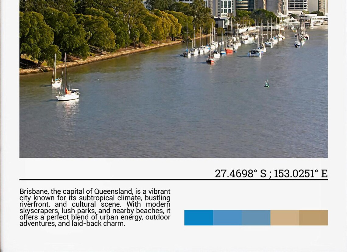 Brisbane Queensland Skyline Riverside Sailboats Travel Poster - Image 4