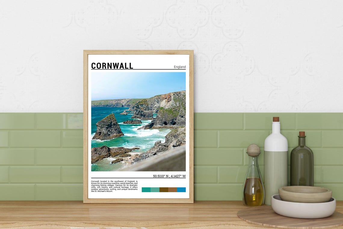Cornwall England Dramatic Sea Stacks Turquoise Coast Cliffs Poster - Image 3