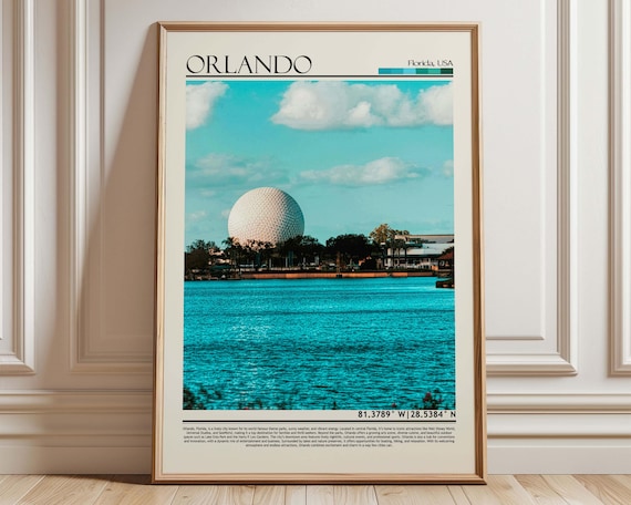 Orlando Florida Geodesic Dome Waterfront Scenic City Travel Poster