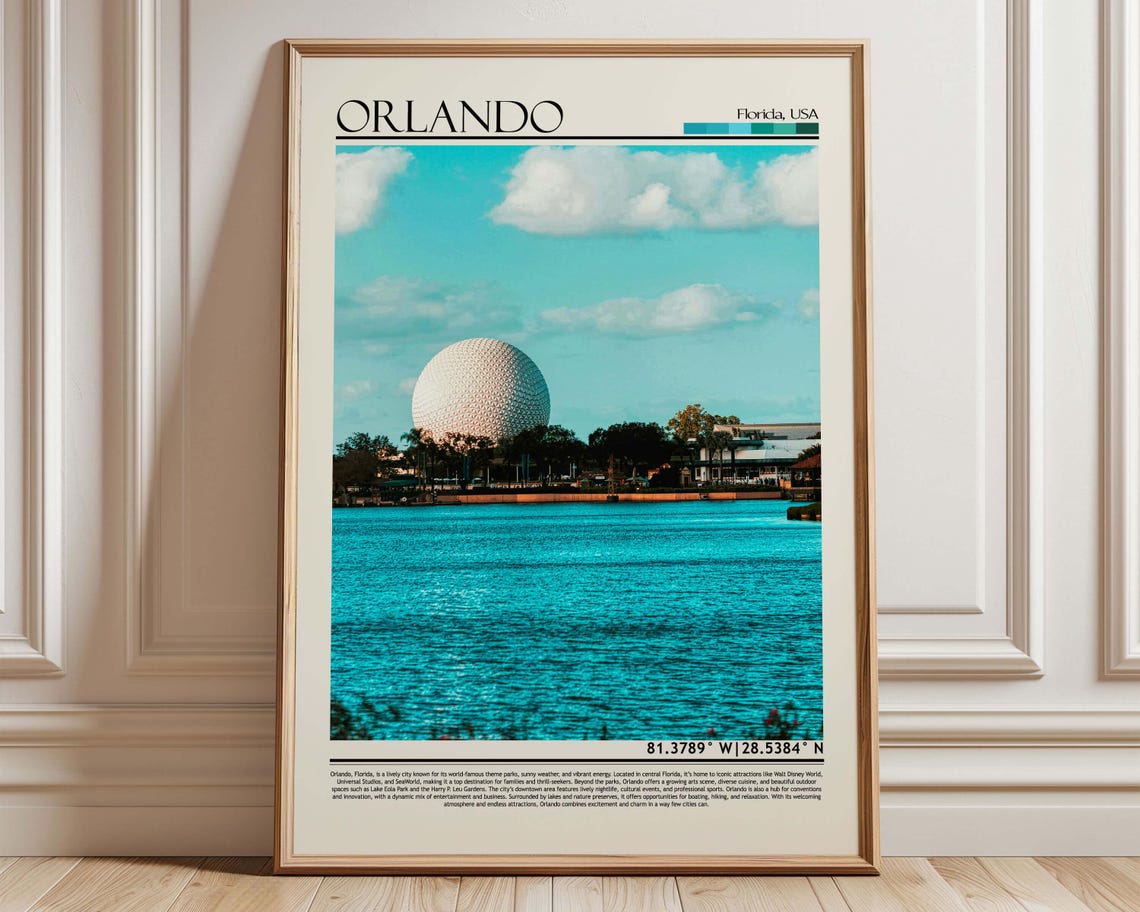 Orlando Florida Geodesic Dome Waterfront Scenic City Travel Poster