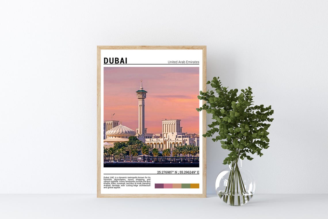Dubai UAE Grand Mosque Tall Minaret Pink Sunset Waterfront Poster - Image 4