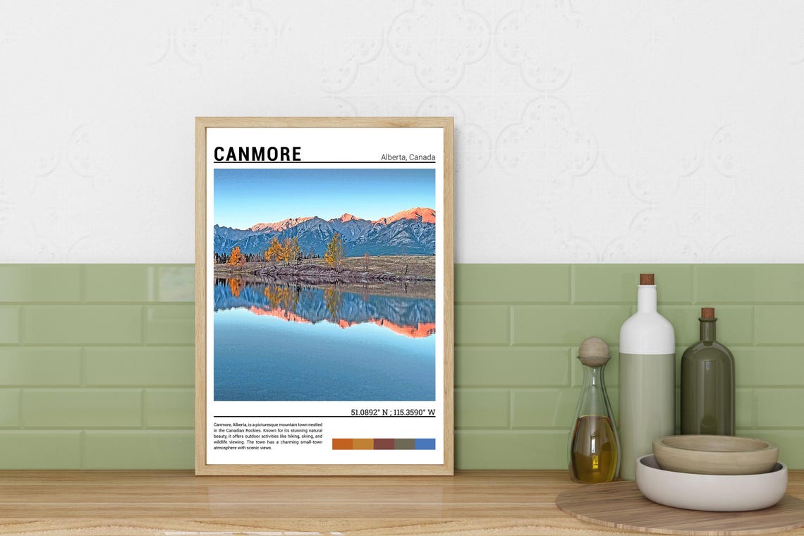 Canmore Alberta Canada Mountain Lake Reflection Autumn Scenic Poster - Image 3