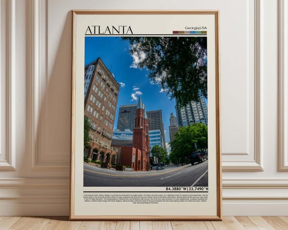 Atlanta Travel Poster Georgia Wall Art Cityscape Print Gift Souvenir Usa Landmark Southern