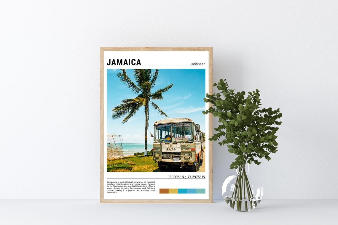Jamaica Caribbean Vintage Bus Palm Tree Beach Tropical Travel Poster - Image 4