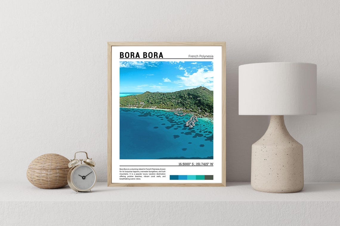 Bora Bora French Polynesia Aerial Lagoon Overwater Villas Poster - Image 2