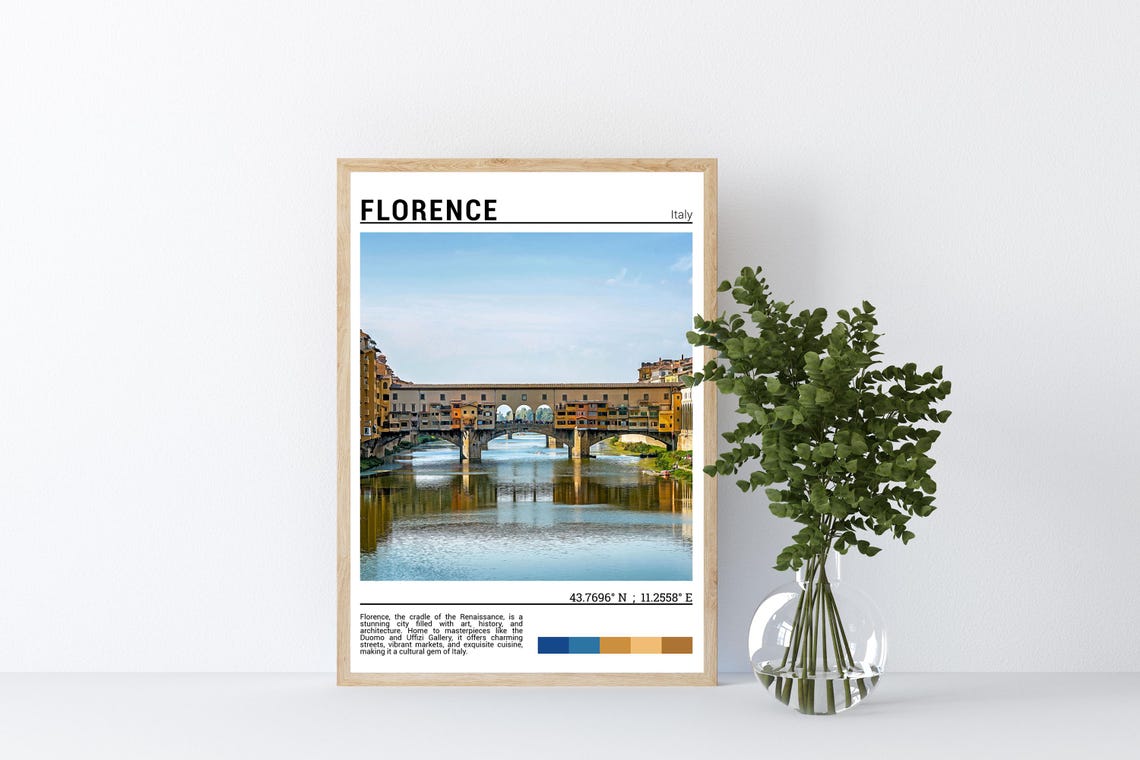 Florence Italy Historic Ponte Vecchio Bridge River View Poster - Image 4