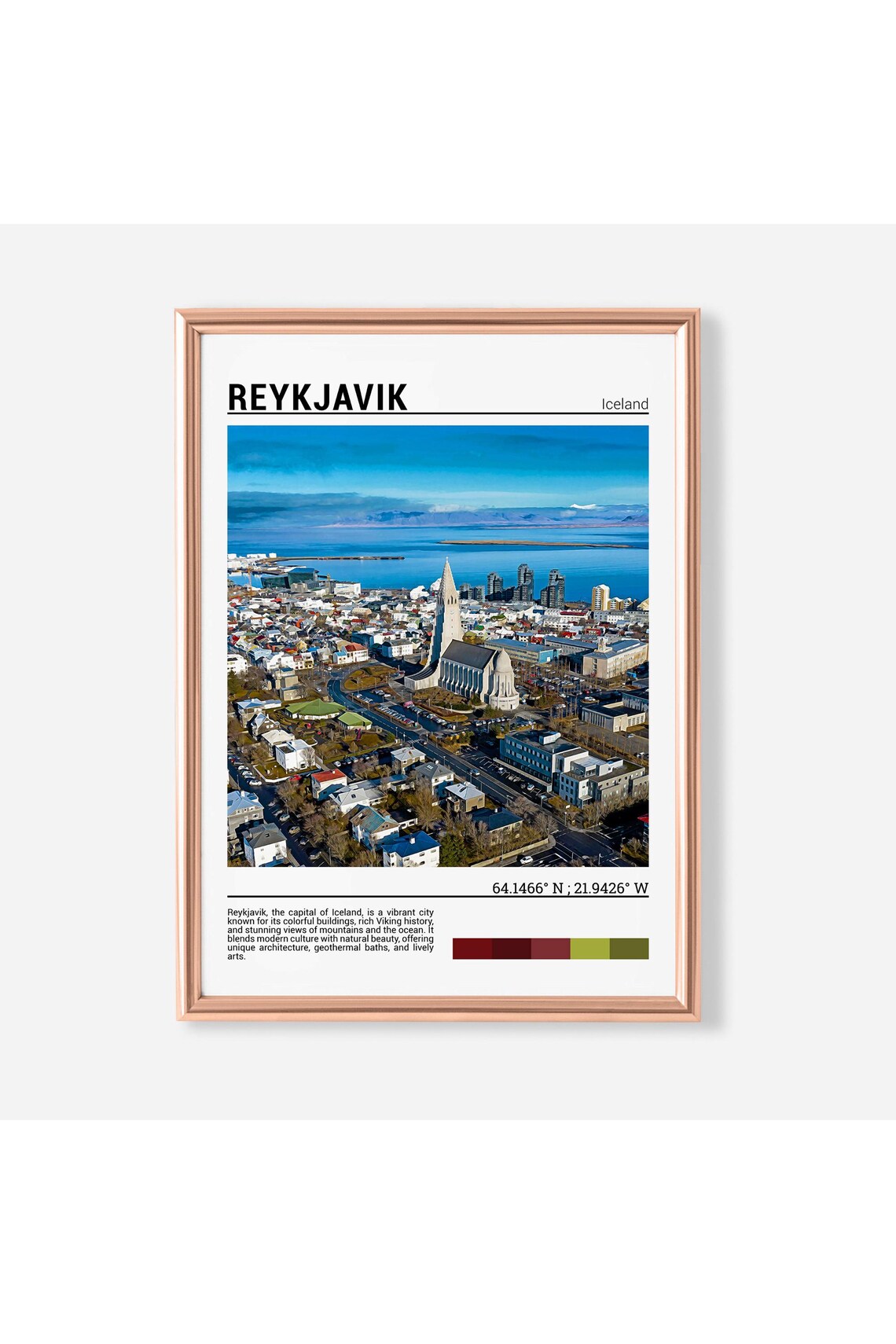 Reykjavik Iceland Aerial City View Church Landmark Coast Travel Poster