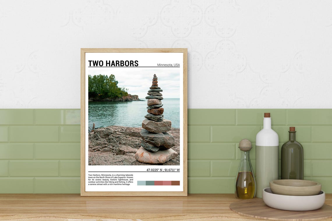 Two Harbors Minnesota Lake Superior Stone Cairn Shore Poster - Image 3