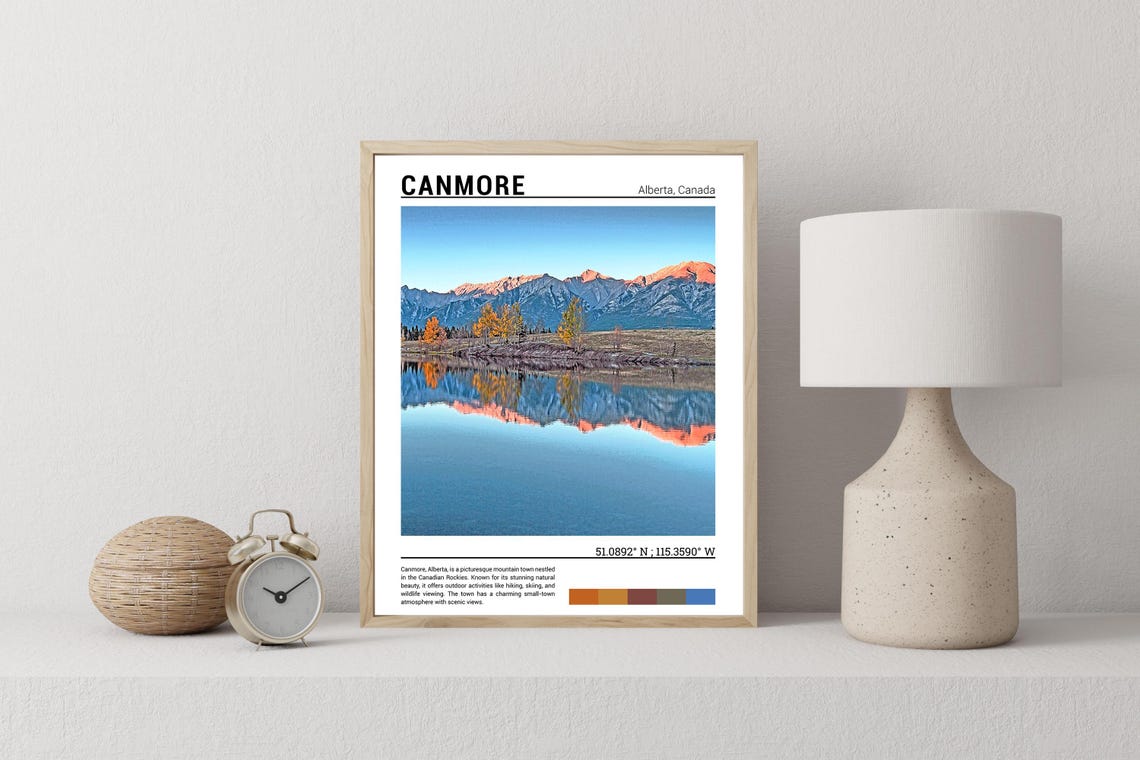Canmore Alberta Canada Mountain Lake Reflection Autumn Scenic Poster - Image 2