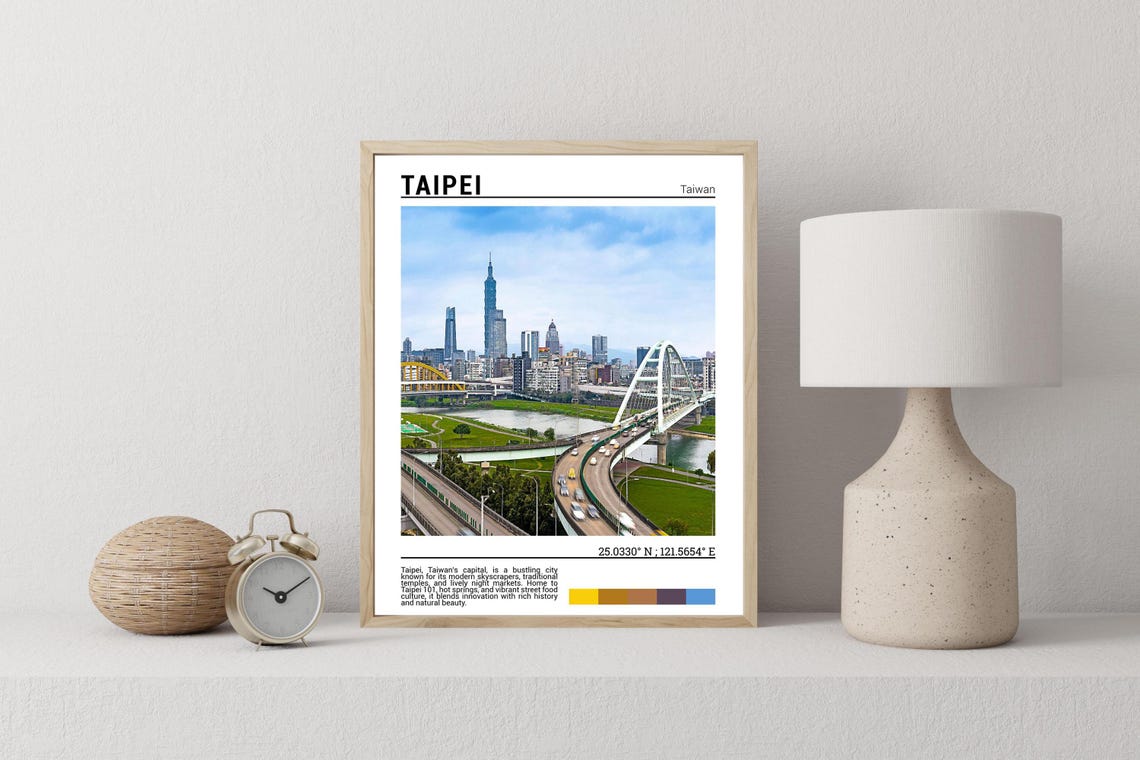 Taipei Taiwan Taipei 101 Skyline Bridges River Highway View Poster - Image 2