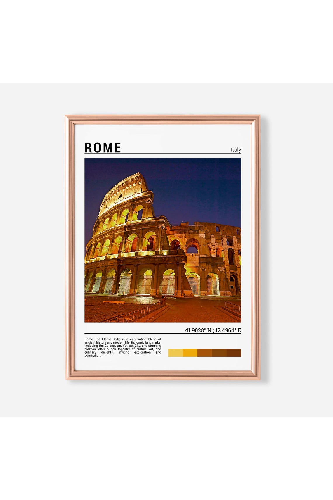 Rome Italy Colosseum at Night Illuminated Arches Photo Poster