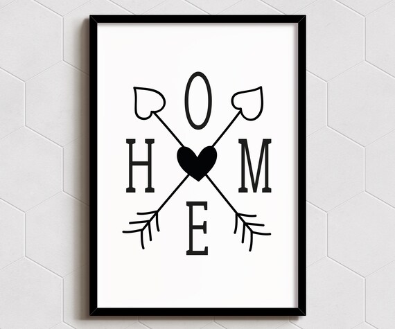 Home Sweet Home Heart Arrows Minimalist Farmhouse Typography Poster