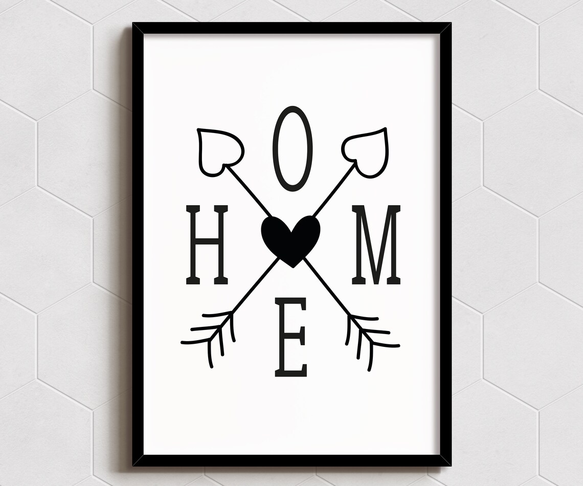 Home Sweet Home Heart Arrows Minimalist Farmhouse Typography Poster