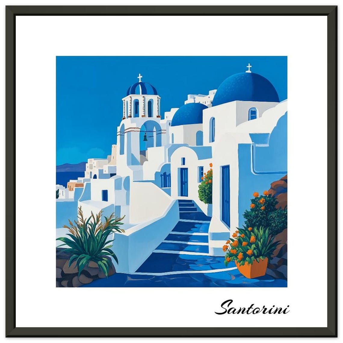 Santorini Greece Blue Domes White Village Sunny Travel Art Poster - Image 2