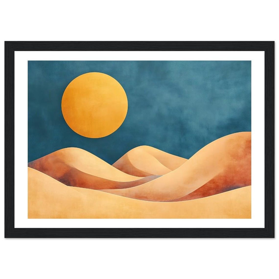 Golden Sun Desert Dunes Teal Sky Modern Landscape Art Poster - Image 3